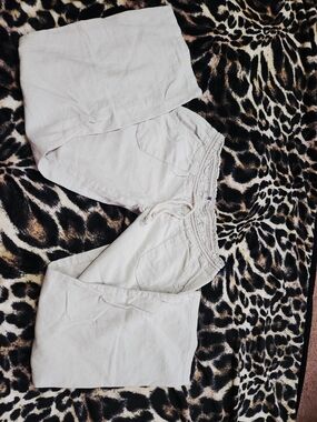 Roxy Cream Wide Leg Linen Waist Pants